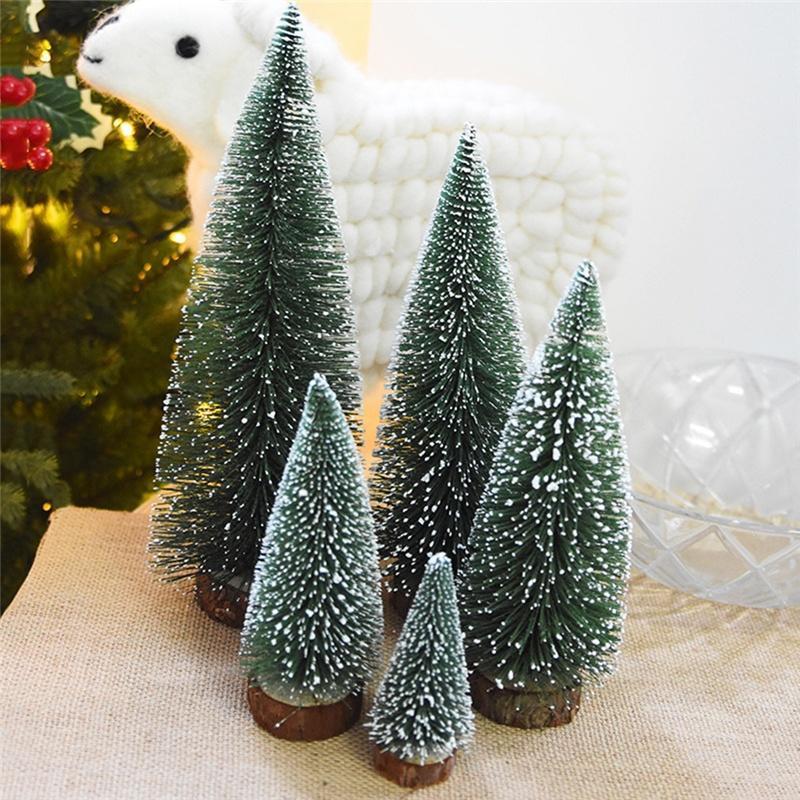 Mini Christmas Tree Multi Sizes Snow Wooden Pine Tree Christmas Party Desktop Table Ornaments Scene Landscaping Props