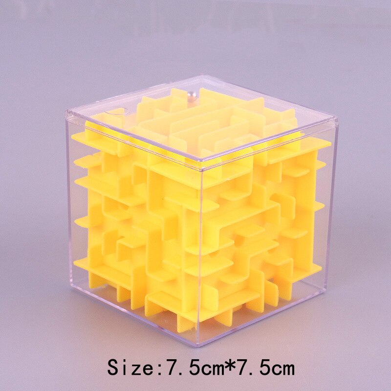 TOBEFU-laberinto 3D de seis caras para niños, cubo mágico transparente, Cubo de velocidad, juego de pelota rodante, laberinto, juguetes educativos: Yellow 7.5CM