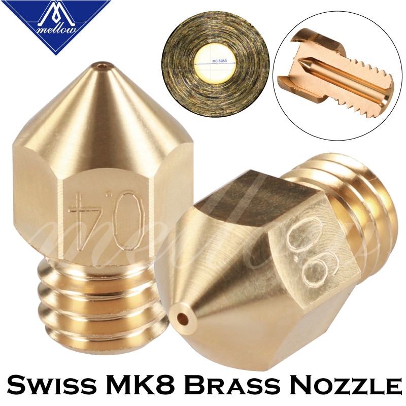 Mellow Brass Swiss MK8 Nozzle M6 Thread For 1.75MM Filament 3D Printers Hotend J-head Cr10 Heat Block Ender 3 Tornado hotend