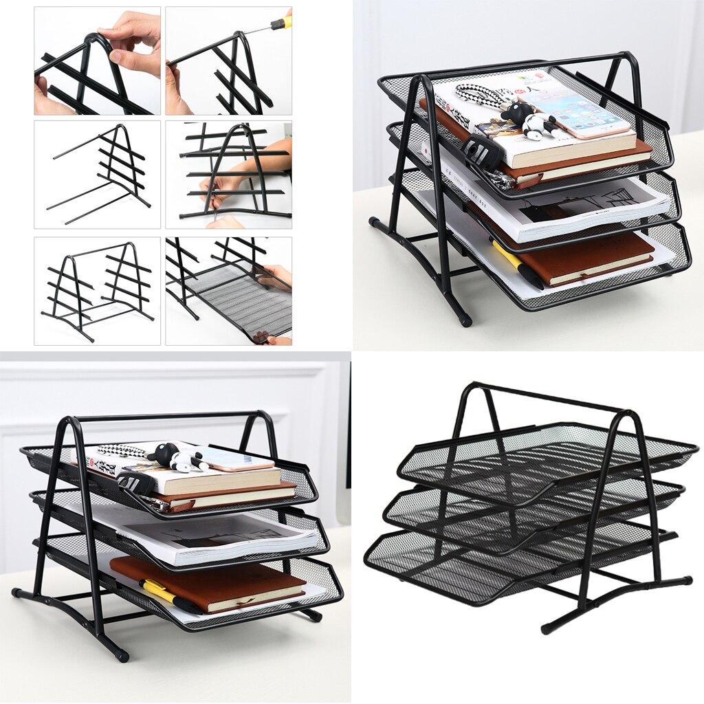 3-Tier Mesh Letter Tray Office Filing Tray Holder Stackable Document Letter Tray