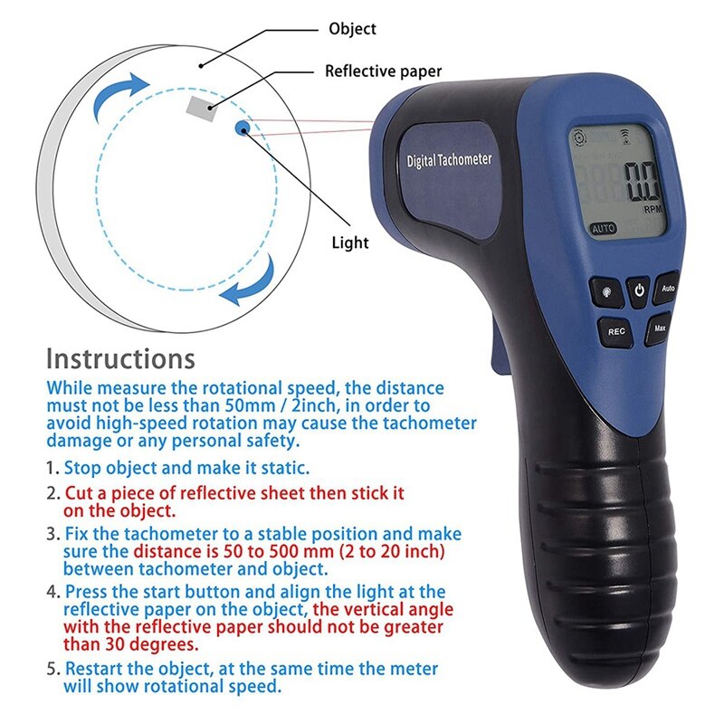 TL-900 Tachometer Digital Tachometer Non-Contact Measuring Range:2.5-99999RPM LCD Motor Wheel Lathe Speed Meter