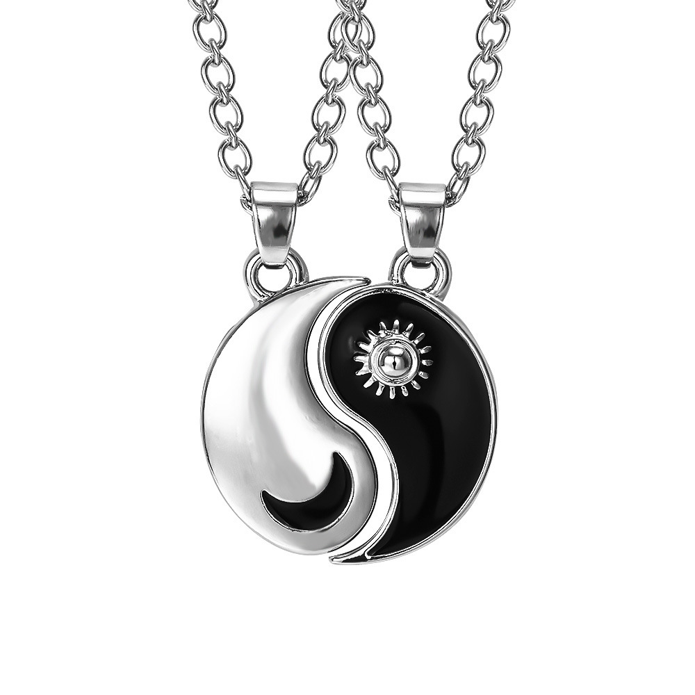 Brand tai chi gossip necklaces for women gothic sun moon matched pendant neck chain best friends lovers jewelry: 3