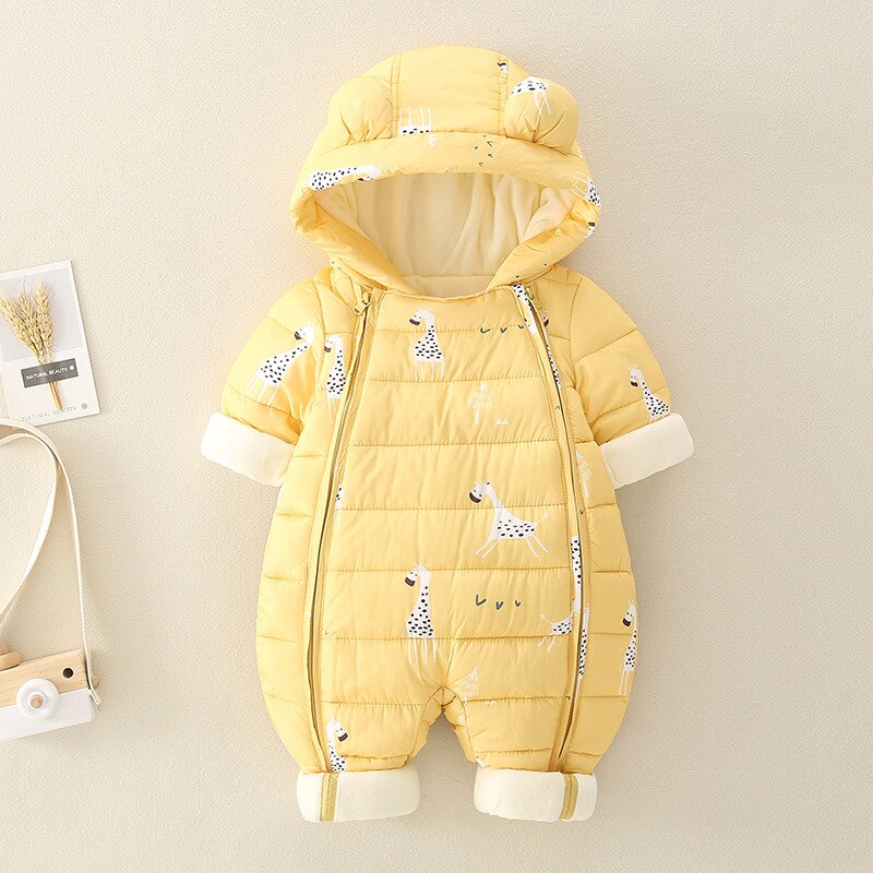 Cartoon Winter Overalls Kleding Baby Jumpsuit Jongen Meisje Jas Baby Snowsuit Jongen Sneeuw Wear Kleding: YELLOW / 80