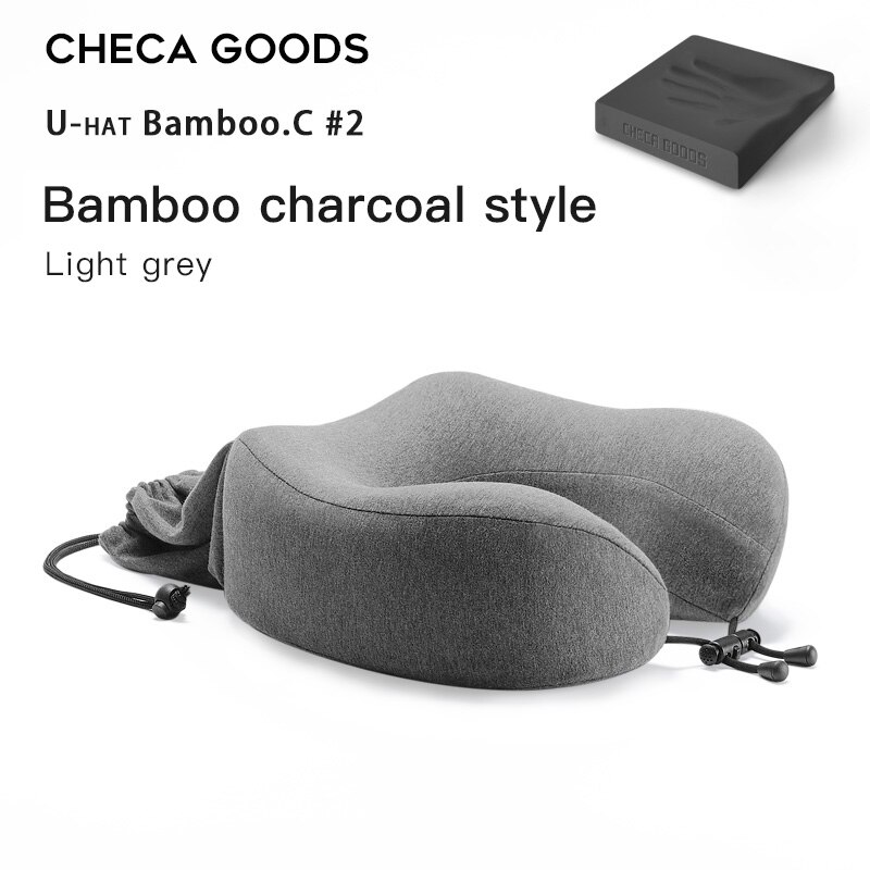 CHECA GOODS-Cojín cervical para viajes, collarín con relleno de espuma con memoria, almohada de descanso en forma de U para el cuello con funda lavable y transpirable, perfecto para el avión: U-hat-Light Grey-BC