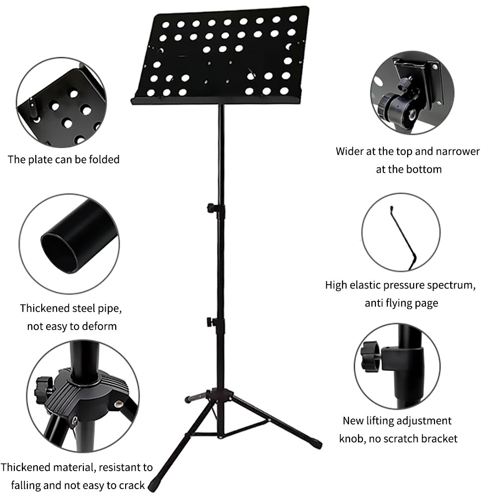 Portable Metal Music Stand Adjustable Height Detachable Musical Guitar Instruments For Piano Violin Guitar Sheet Music Black