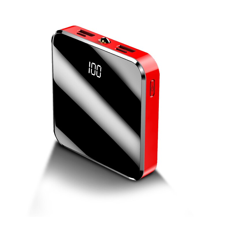 Mini banco de energía de 30000mAh, de gran capacidad de tamaño pequeño cargador portátil, 2 pantallas de espejo USB, batería externa para teléfono inteligente: Rojo