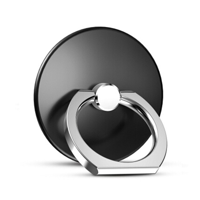 Fingerring mobiltelefon smartphone stander holder til iphone x huawei samsung cell smart rund telefon ring holder bil mount stander: Rund-sort
