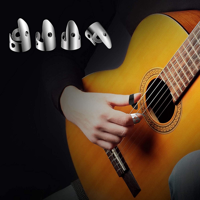 12 Pcs Steel Finger Picks Set,Metal Finger Picks Adjustable Bass Finger Picks for Guitar, Banjos and Other Instruments