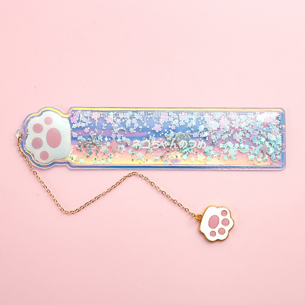 Cartoon Bookmark Drawing Ruler Cherry Flower Quicksand Plastic Ruler Measuring Straight Ruler Stationery Girl: A2