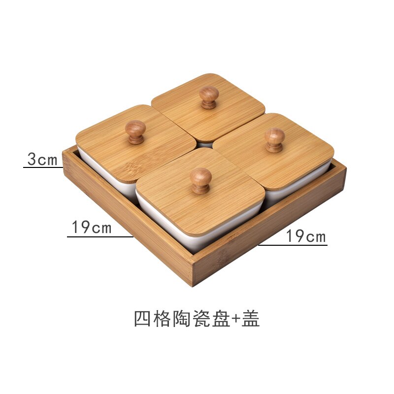 Dried Fruit Box Japanese-style Ceramics Snack Platter Candy Storage Box with Cover Home Nut Dim Sum Plate Bamboo Tray: 4pcs