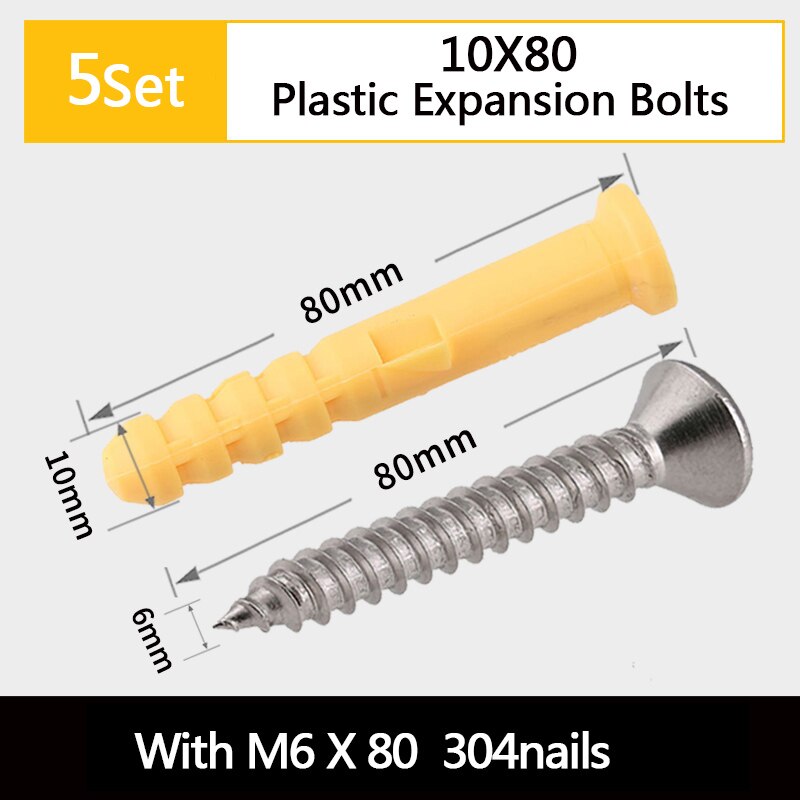 Rubber Plug Expansion Screw 304 Stainless Steel Self-tapping Screw Set Expansion Pipe Bolt 6/8/10mm For House Furniture Fixing: 10x80