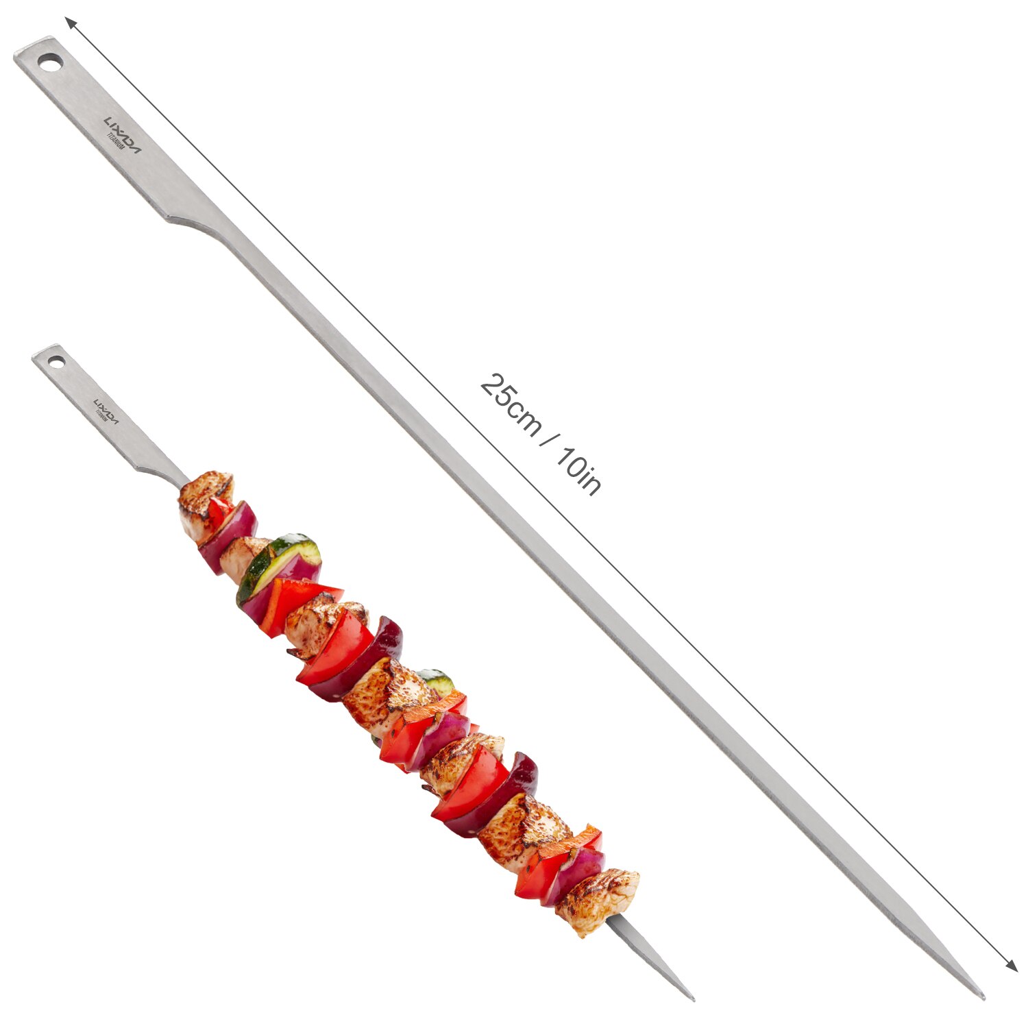 Lixada 5 st återanvända platta titan grillspett utomhus bakgård picknick grill grill grill kabob spett grillpinnar med trådring