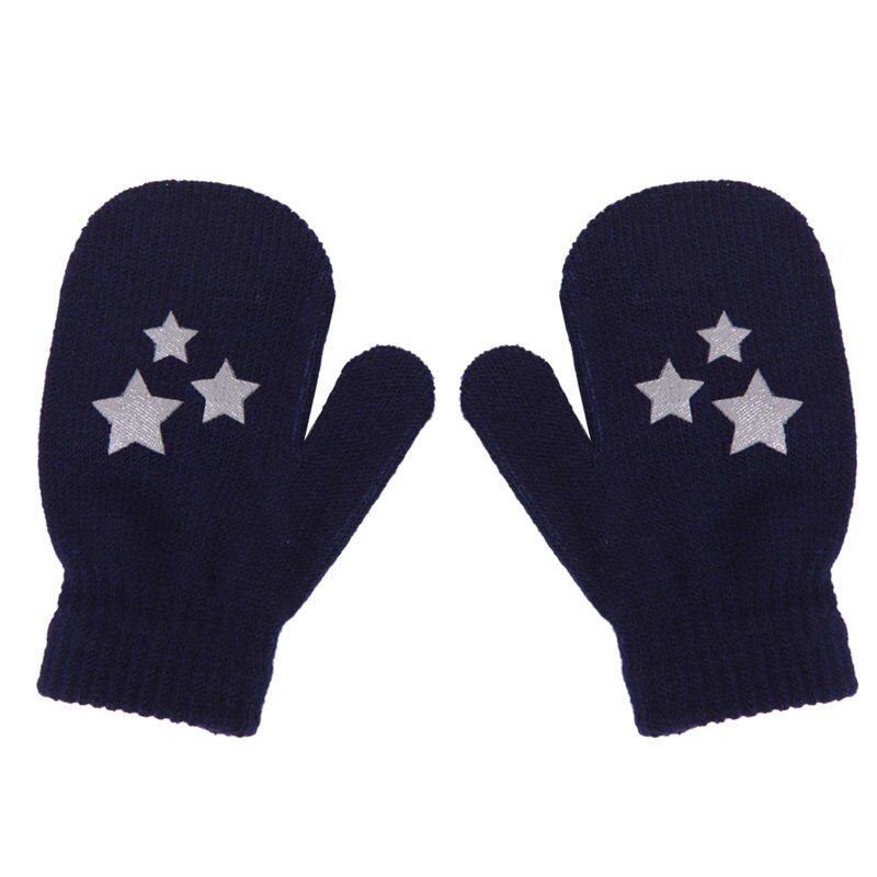 White, Blue, Gray Kids Dot Star Heart Pattern Mittens Boys Girls Soft Knitting Warm Gloves: BlueStar