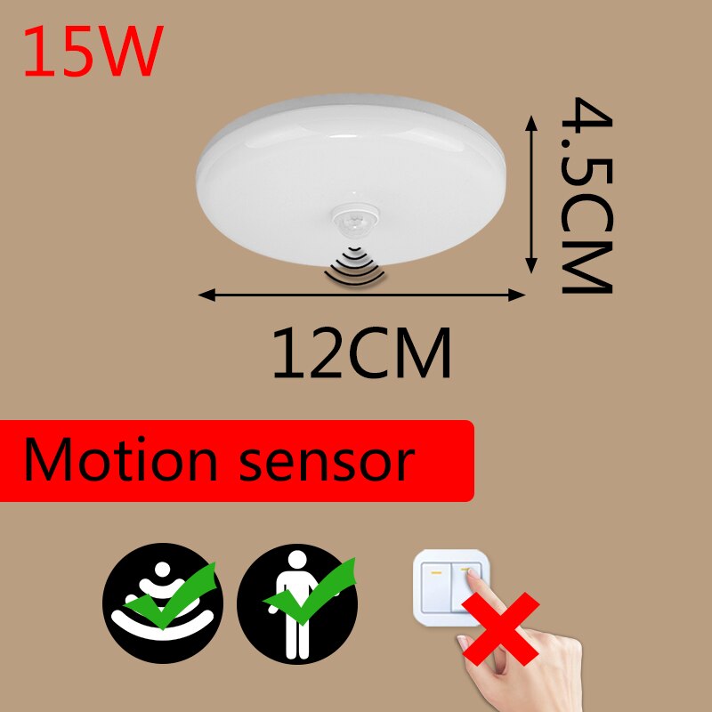 Moderne led plafondlampen met pir-bewegingssensor, 12/18w nachtlampjes voor entree, balkon, gang, led-lampen: 15w bewegingssensoren