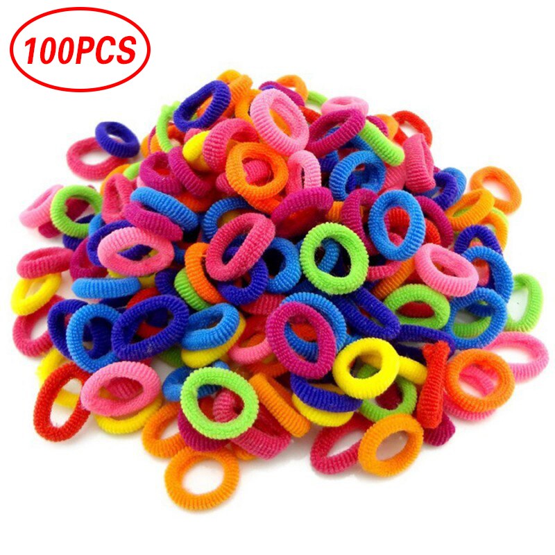 10/100 Uds linda chica oreja de conejo con pelo cuerda pelo anillo banda de pelo lazos niños bebé Accesorios para peinados Color al azar: 100Pcs