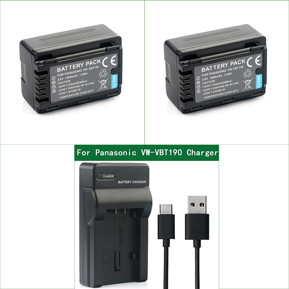 LANFULANG VW-VBT190 VW VBT190 rechargeable Battery Camera Batteries for Panasonic HC-VX980 HC-W580 HC-V180 HC-V380 HC-WXF995: 2Battery 1Charger