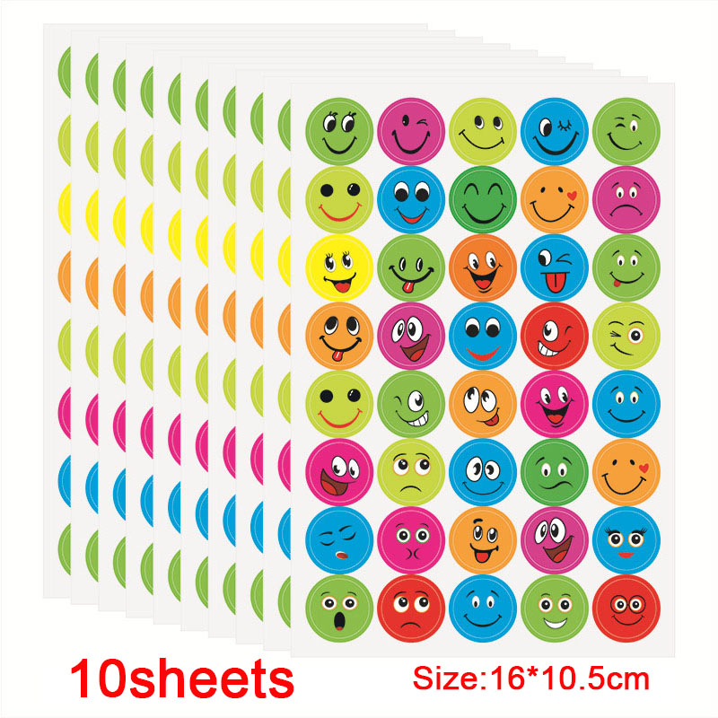 10-blad lachend gezicht stickers schattig notebook laptop portret stickers glimlach ster brief beloning sticker klassiek speelgoed voor kinderen cadeau