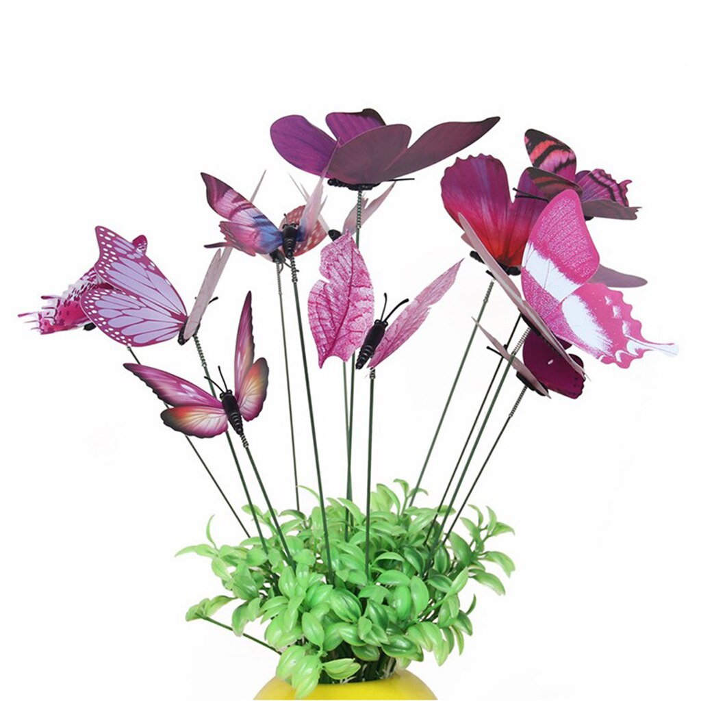 12pcs Colorful Butterfly Stakes Outdoor Yard Garden Flower Pot Decoration Craft Butterfly Stakes Decor Butterfly Stakes: Purple as described