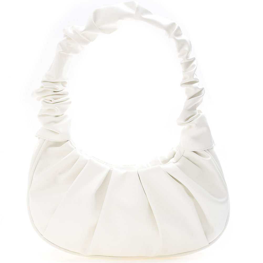 Vintage Vrouwen Geplooide Grote Handtas Schouder Onderarm Pure Kleur Pu Lederen Tas Zacht Leer Vrouwelijke Handtas: WHITE