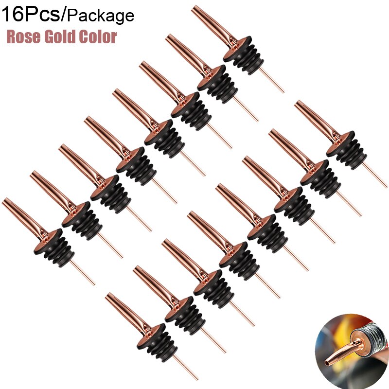 16pcs Black/Rose Gold Liquor Pourer Cork Spout Stainless Steel Wine Bottle Stopper Bartender Wine Corks Cocktail Bar Accessorie: 16Pcs Rose Gold