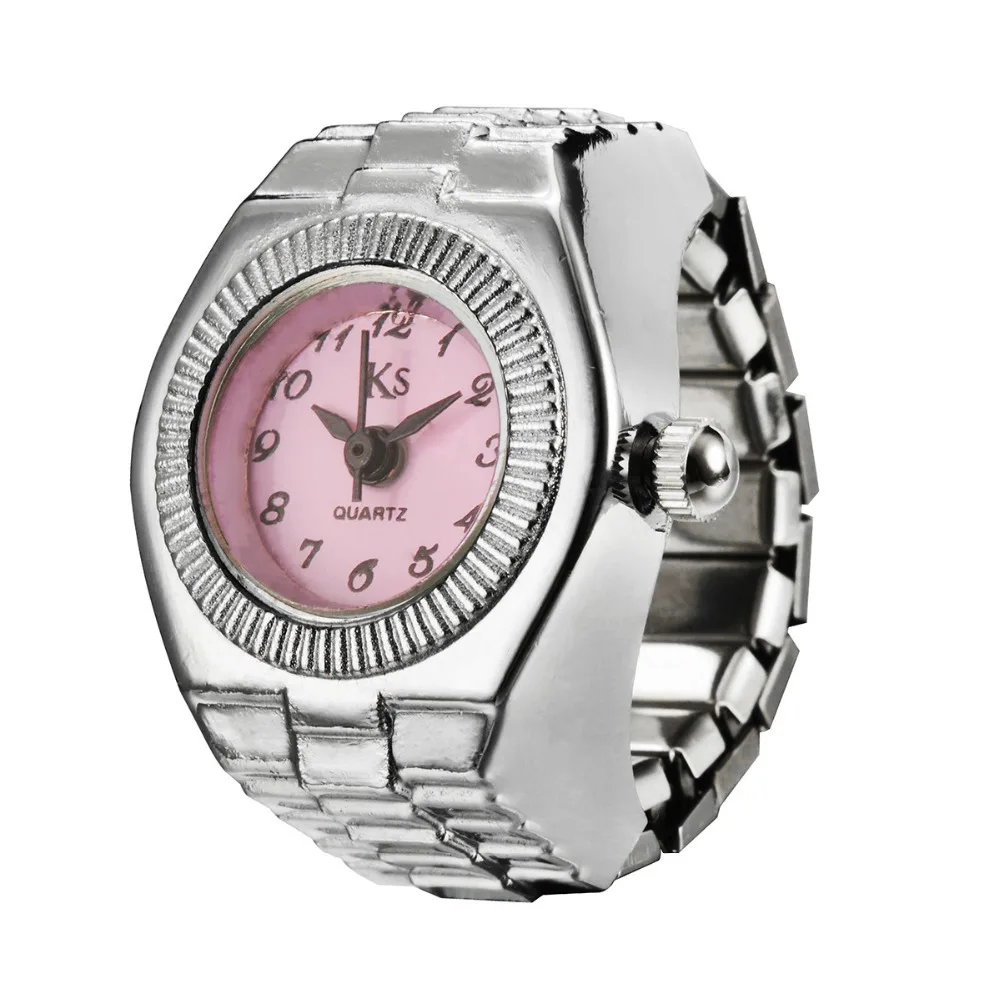 Anillo de reloj colorido para hombre y mujer, puntero Retro plateado, reloj de cuarzo, anillos para dedo, correa de aleación Punk, relojes, accesorios de joyería: Oro