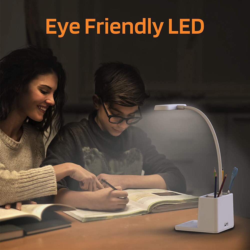 LED Desk Lamp with Penholder Eye Protection Reading Desk Lamp Rechargeable Flexible Gooseneck Bedside Lamp Indoor Lighting