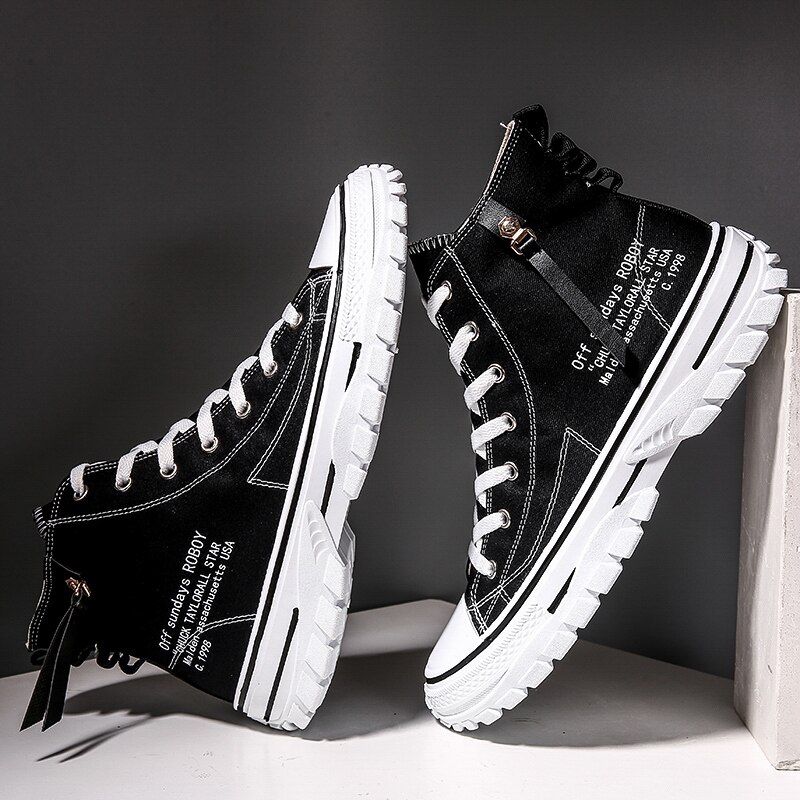 Herresko afslappet mænd high-top sko snørebånd åndbare canvas sneakers herre sneakers komfortabel chaussure homme