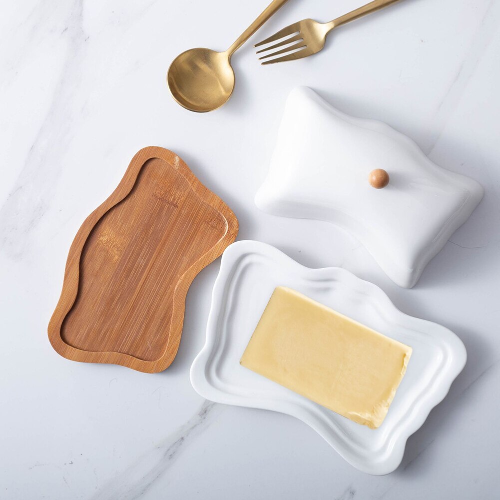 Ceramic Rectangular European-style Simple Pure White Butter Butter Dish With Lid, Seasoning Dish, Hotel Tableware Butter Box