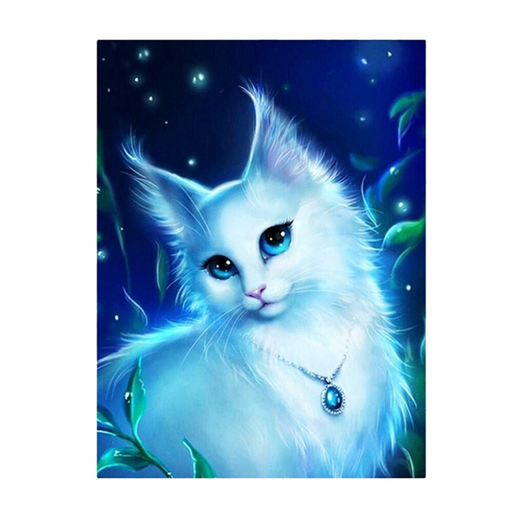 5D DIY Diamond Painting Diamond Painting Rhinestone Pictures Crafts Animal: White Cat