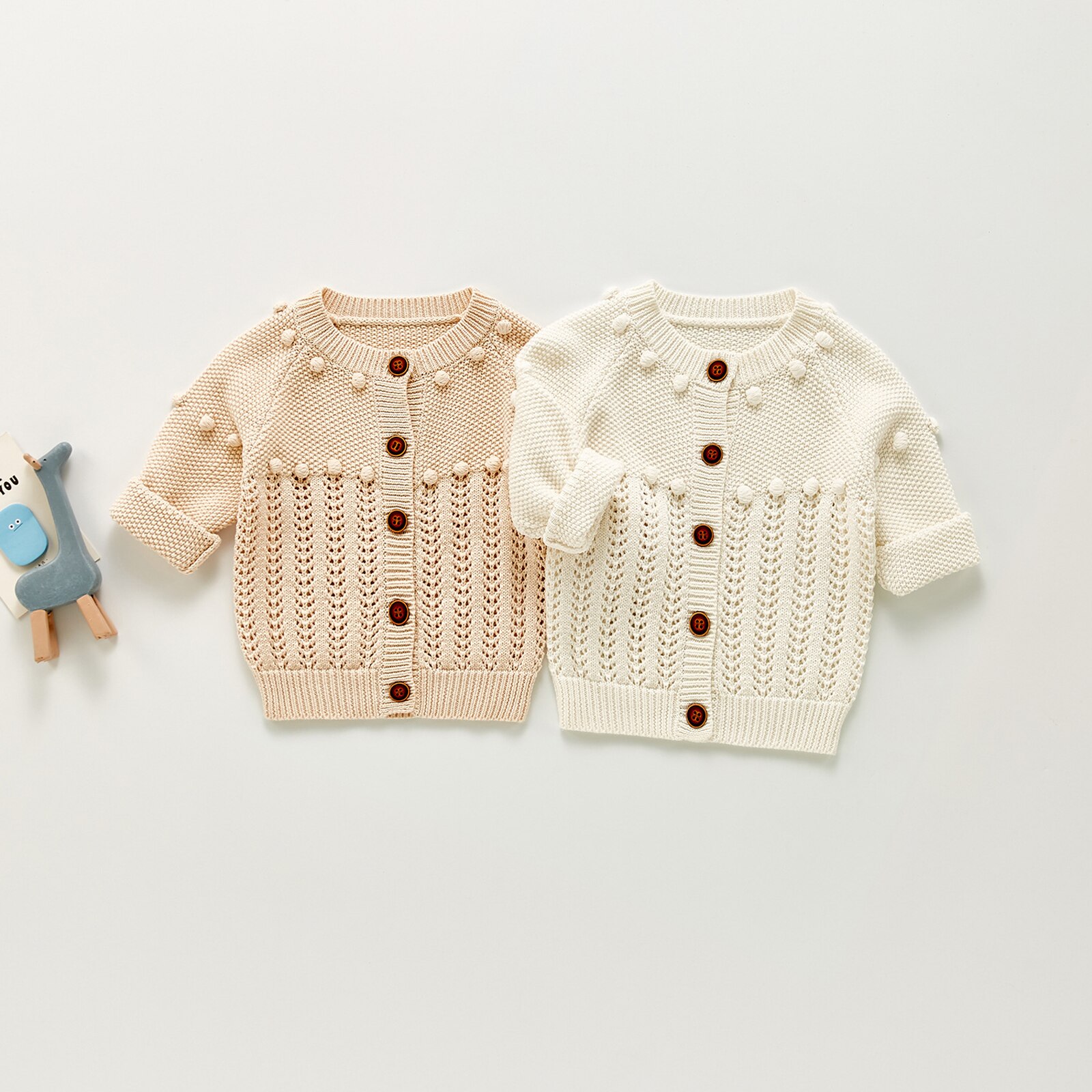 Baby Meisjes Gebreide Vest, Herfst Zoete Stijl Pluche Bal Decoratie Hollow Ronde Kraag Lange Mouw Single-Breasted Uitloper