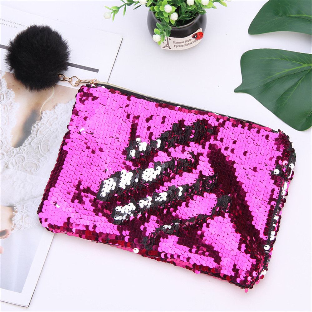 Vrouwen Glitter Pailletten Pluche Hanger Make-Up Zakken Cosmetica Zakje Make Tas Toilettas Portemonnee Portemonnee Voor Meisjes