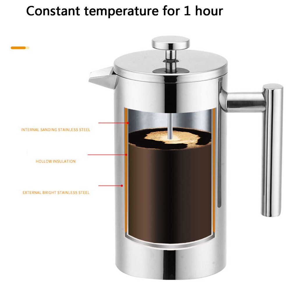 Stainless Steel Double Wall Filter Coffee Maker Double Thermal Insulation Coffee Pot Tea Maker With Mesh Filter: Default Title