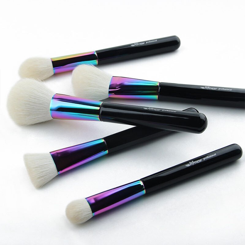 Anmor geitenhaar make-up kwastenset van 5 stuks voor poeder, foundation, highlighter, contour make-up kwast, pinceaux maquillage