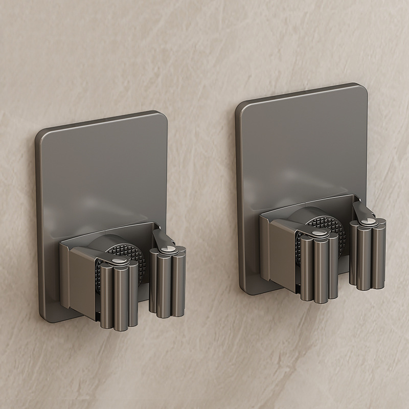 Soporte para fregona de acero inoxidable 304, ganchos multiusos adhesivos montados en la pared, organizador de almacenamiento para el hogar, colgador de escoba: Gris claro