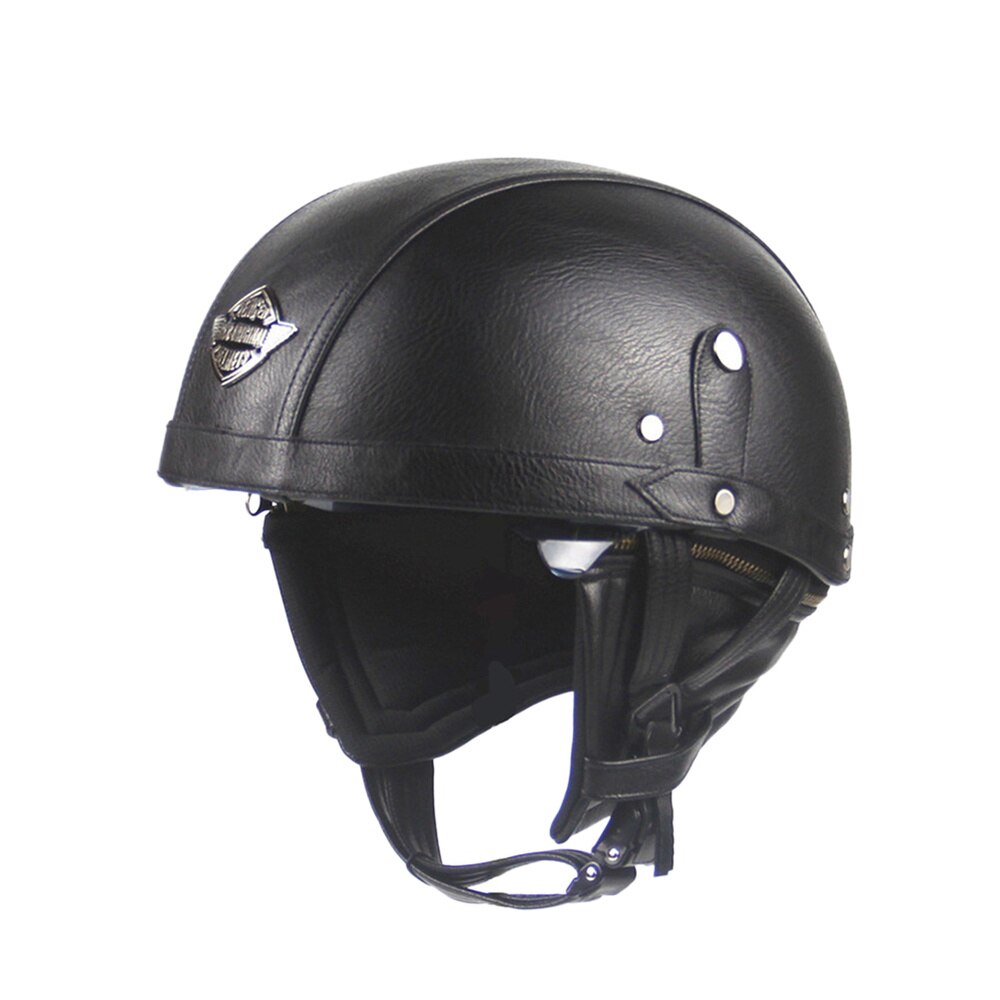 1PC Helmet Practical Durable Safety Retro PU Leather Motorcycle Protective Cap for Cycling Outdoor