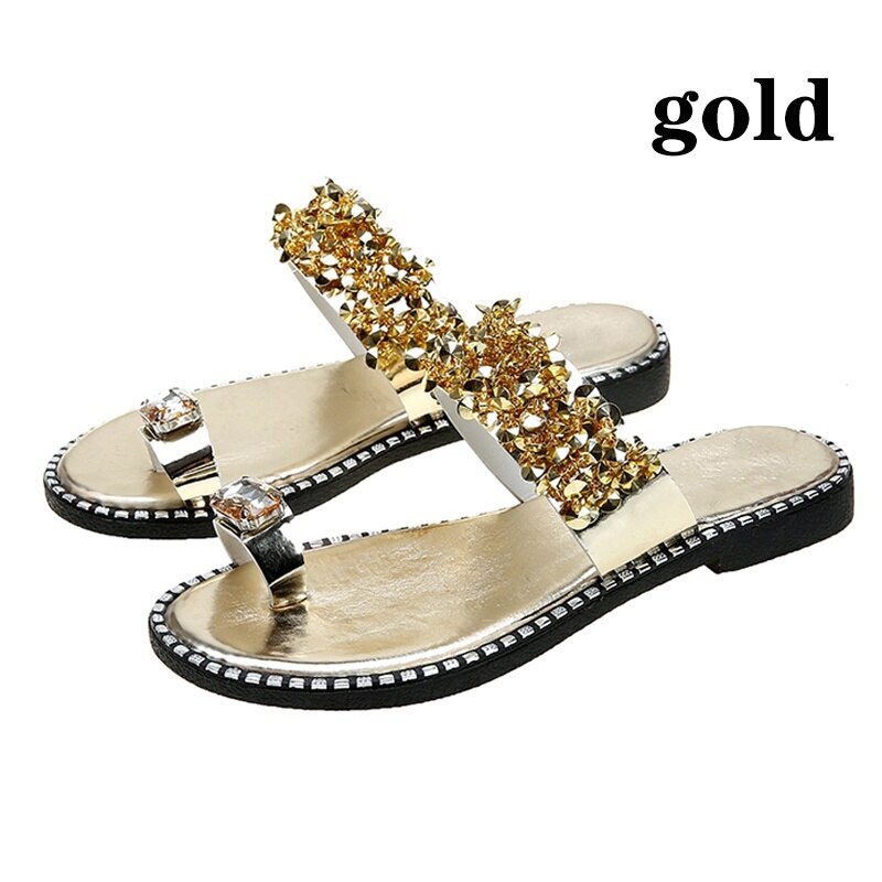 KAMUCC-sandales tendance pour femmes, babouches diamant brillant à talons plats et bout Clip, grande taille: 35 ~ 43,