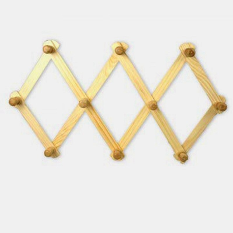 Colgador de pared de acordeón, paquete de ganchos de 2 madera Natural, montado en la pared, expandible, perchero, 10 Uds.
