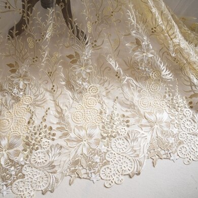 Europæisk og amerikansk broderi blondestof avanceret brudekjole stof nederdel tøj dekoration diy: Guld