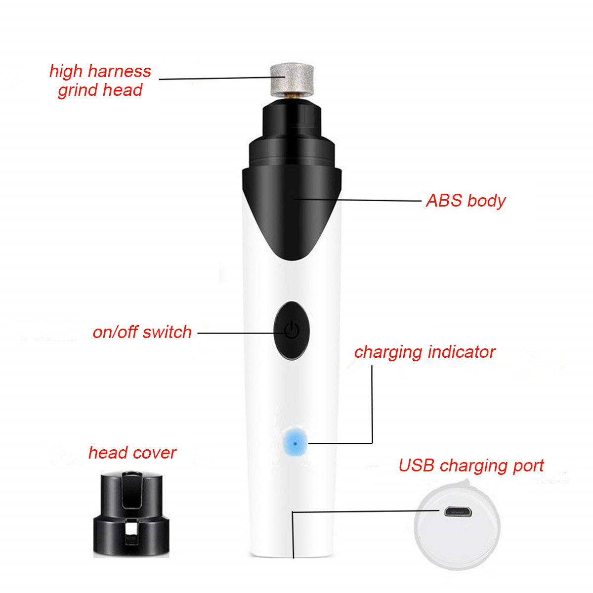 Broyeur électrique griffe de toilettage | Chargeur USB chien chat, broyeur électrique, tondeuse griffe de toilettage, outils d'affûtage