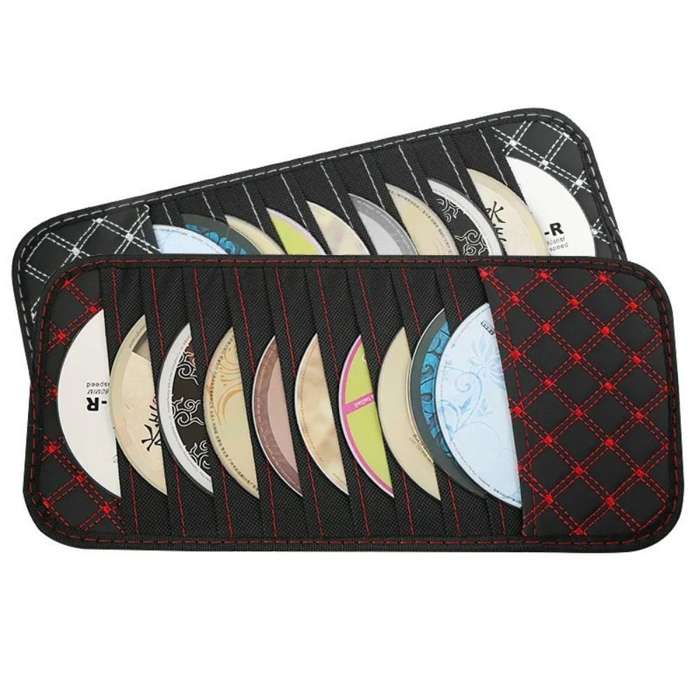 Sun Visor PU Leather Car CD Holder Bag Anti-Lost Pouch Car Disc Storage Case Red/White Safe Auto DVD Leather Clips CD DVD Disc