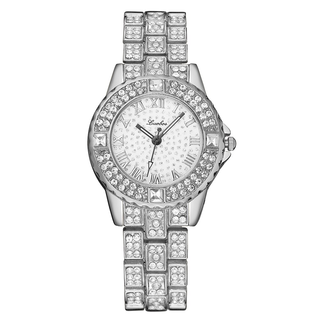 Women Gold Rhinestone Bracelet Watches Luxury Stainless Steel Waterproof Quartz Dress Wrist Watches Relogio Feminino: silver