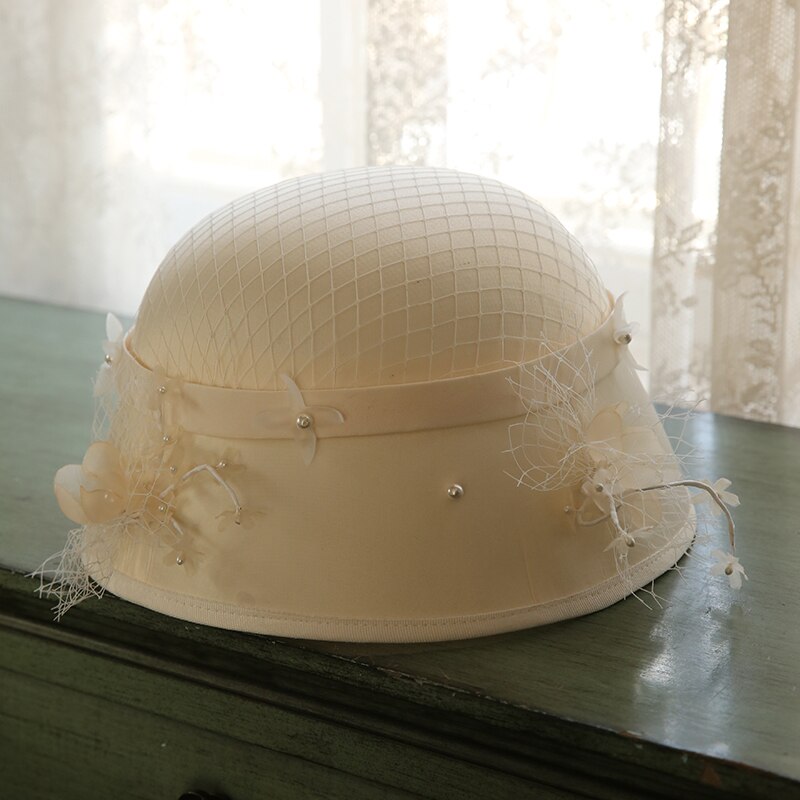 Solid bröllop fedora keps kvinnor stor rosa rosett nit hink keps vår höst cocktail kyrka fest kvinnlig fascinator hatt