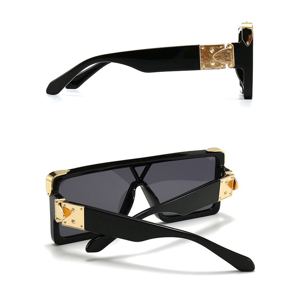 estilo Vintage negro blanco cuadrado gafas de sol de gran tamaño hombres una pieza Hip Hop gafas de sol