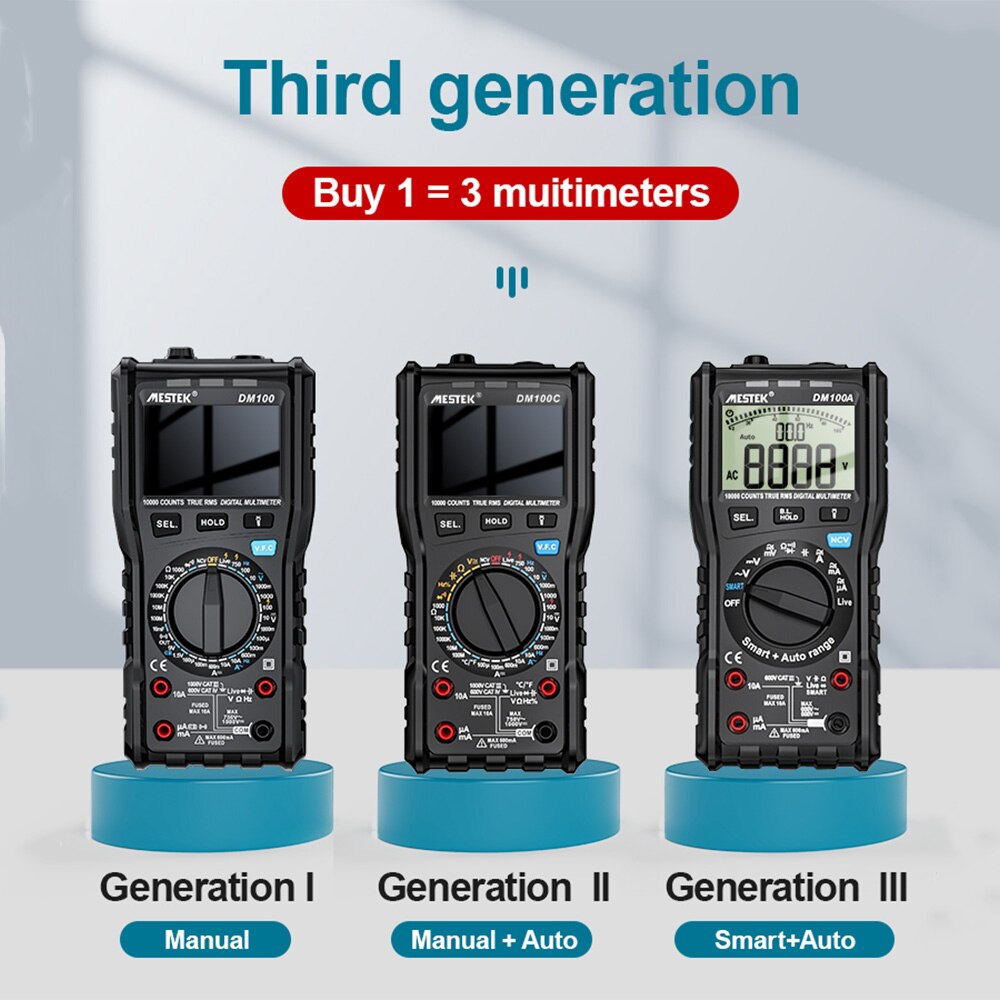 MESTEK DM100A Digital Multimeter Universal Meter 10000 Count AC/DC Voltage AC/DC Current Resistance Capacitance Measurement Tool