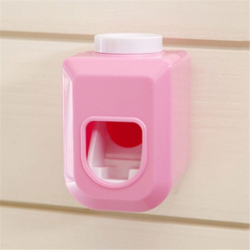 Automatische tandpasta dispenser stofdichte tandenborstelhouder wandmontage standaard badkamer accessoires set tandpasta knijpers tand: Roze