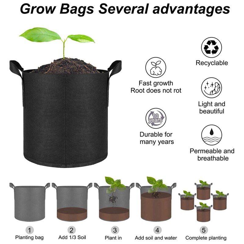 5Pack Non-Woven Fabric Grow Bags for Tomatoes Seed Breathable Plant Pots Potato Growing with Lengthen Handle