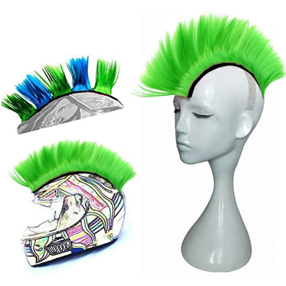 Pelucas sintéticas universales para bicicleta, casco reutilizable de moto, Hawks Mohawk, accesorios de carreras para exteriores, pegatina para el pelo, color sólido: green