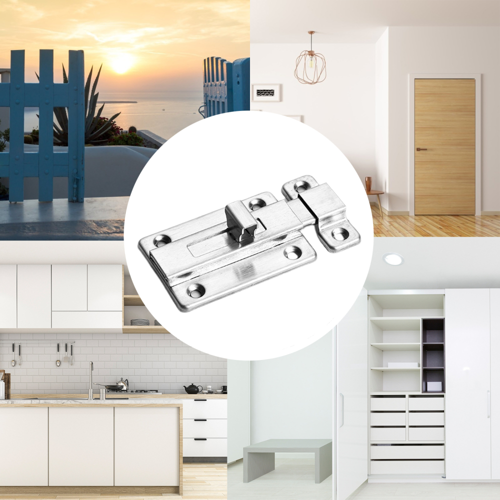 Door Lock Safety Guard Latch Slide Lock Door Drawer Barrel Bolt Silver Thick Aluminum Alloy Open Latch with Screw Stainless Stee