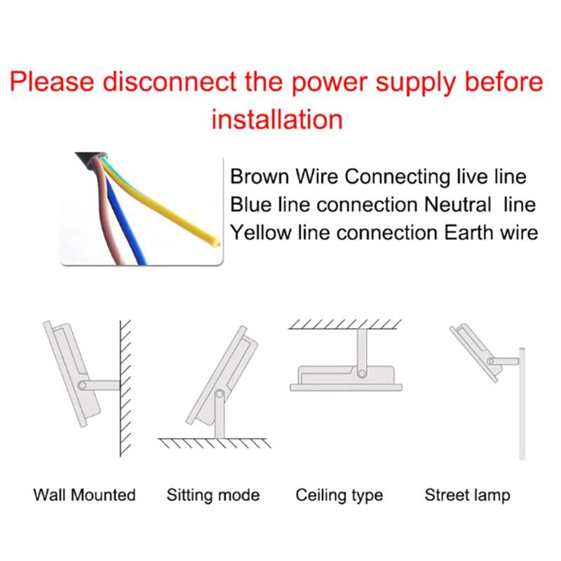 LED Floodlight Outdoor Spotlight 50W Wall Washer Lamp Reflector IP65 110V D2TD