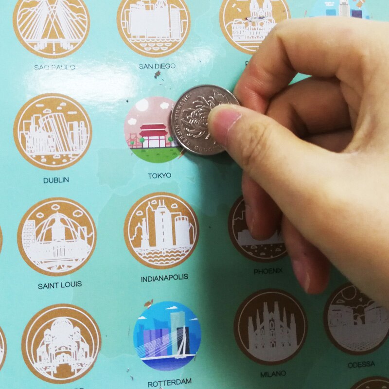 1 Pcs Decoration wall stickers Toy stickers world map 128 City Signs and Attractions Waterproof Paper Map